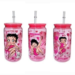 Betty Boop Hearts Acrylic Plastic Tumbler Cup 16oz Pink
